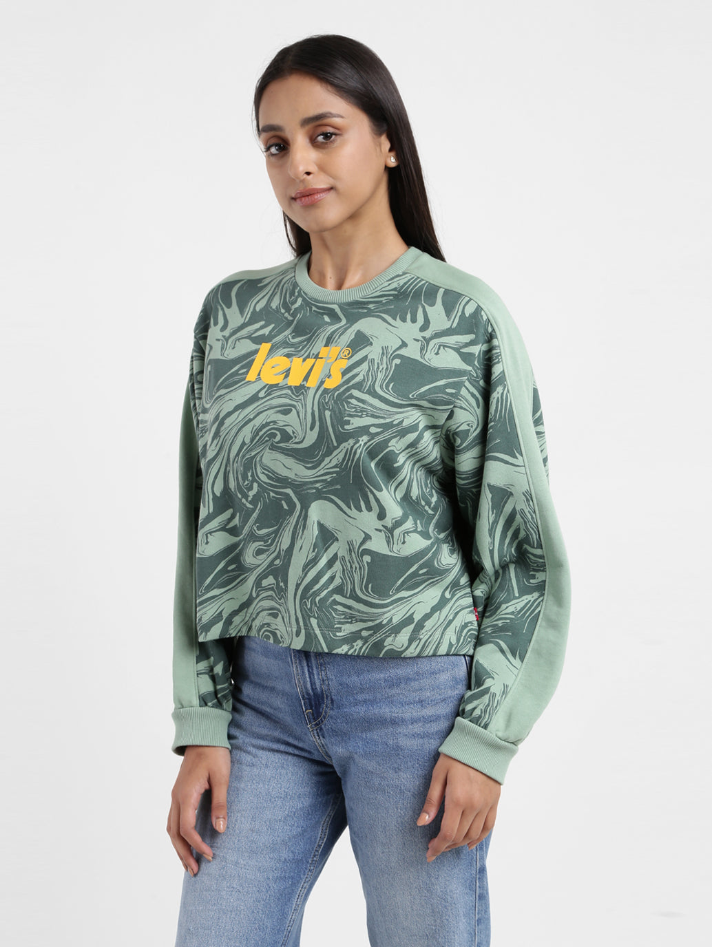 Levis Womens Sweatshirt Crew Neck Long Sleeves Graphic Print Green