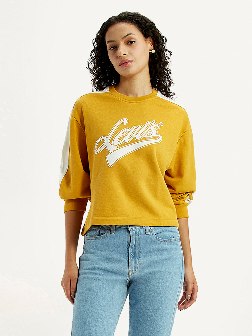 Women's Brand Logo Yellow Crew Neck Sweatshirt - Styleshot View