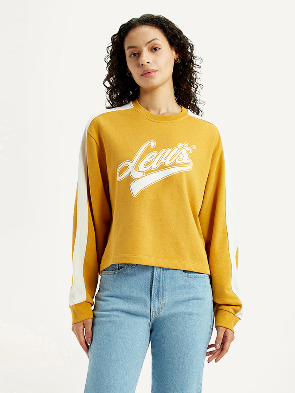 Women's Brand Logo Yellow Crew Neck Sweatshirt - Front View