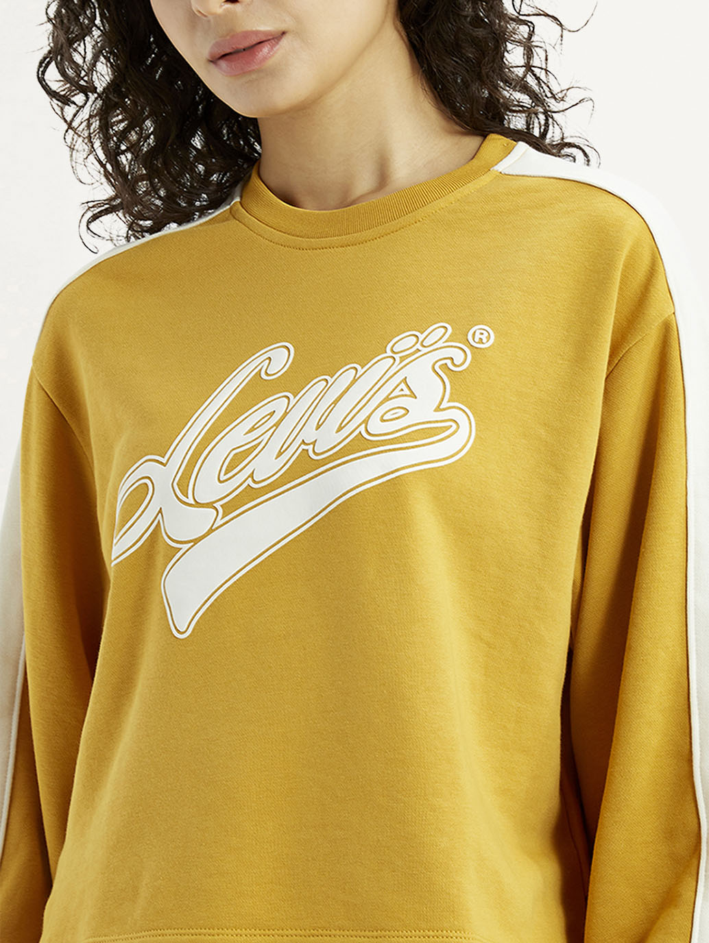 Women's Brand Logo Yellow Crew Neck Sweatshirt - Detail View