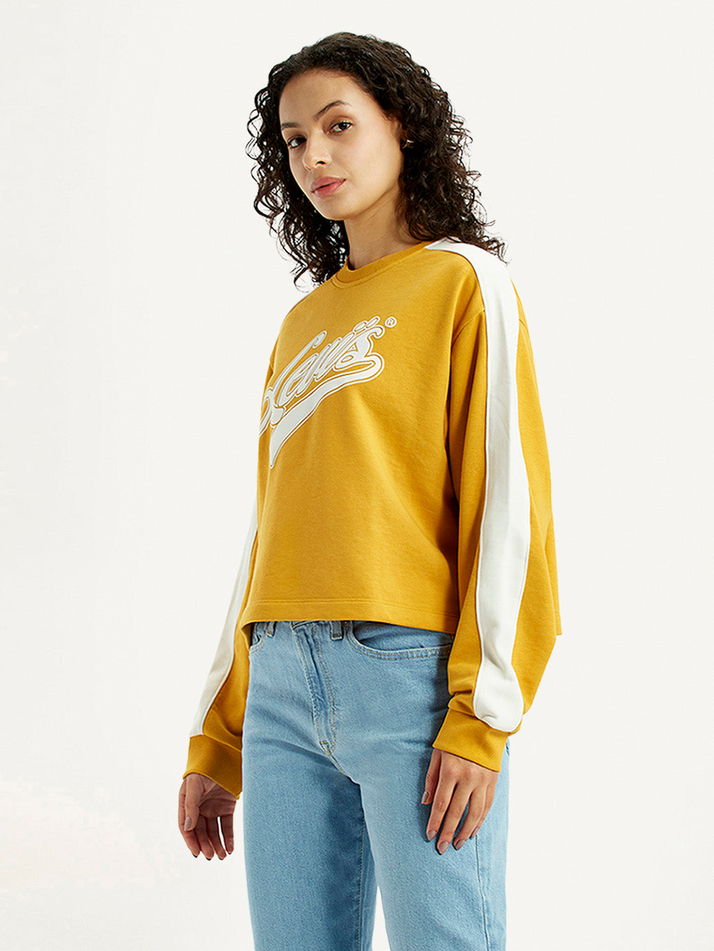 Women's Brand Logo Yellow Crew Neck Sweatshirt - Side View