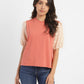 Women's Colorblock Round Neck Top Coral