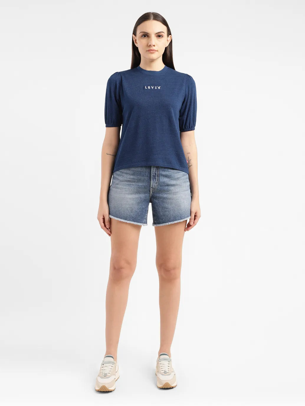 Women's Brand Logo Blue Crew Neck Top