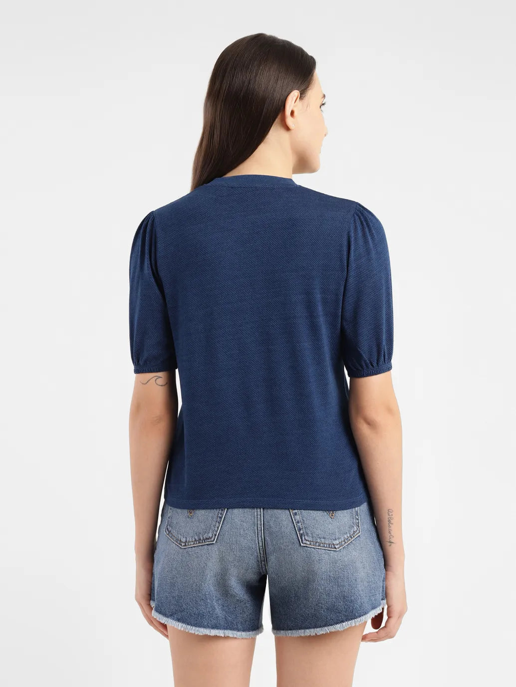 Women's Brand Logo Indigo Crew Neck Top