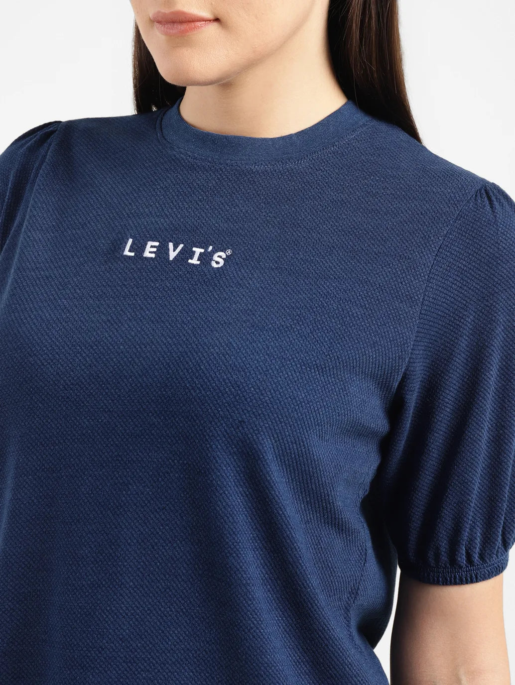 Women's Brand Logo Indigo Crew Neck Top