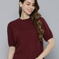 Women's Textured Maroon Round Neck Top