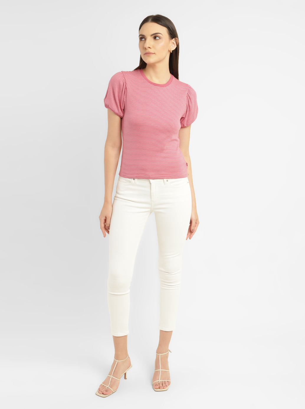 Women's Striped Pink Round Neck Tops