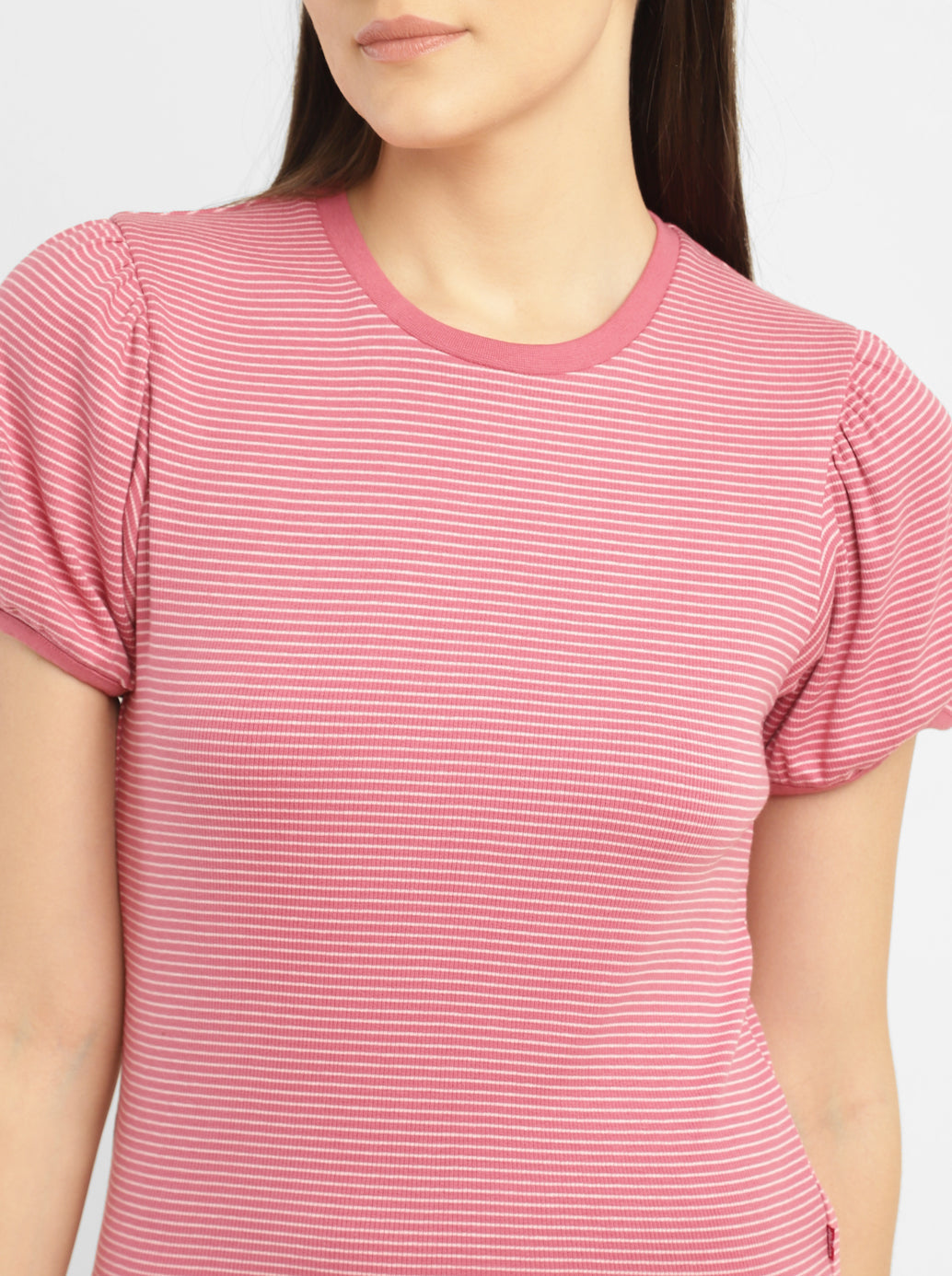 Women's Striped Pink Round Neck Tops