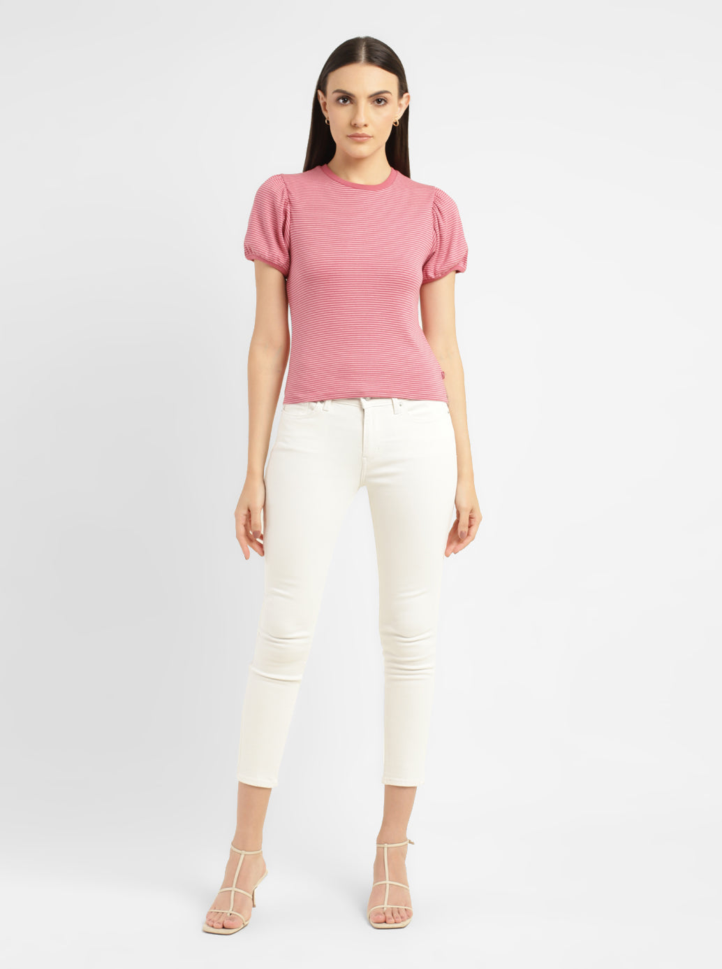 Women's Striped Pink Round Neck Tops