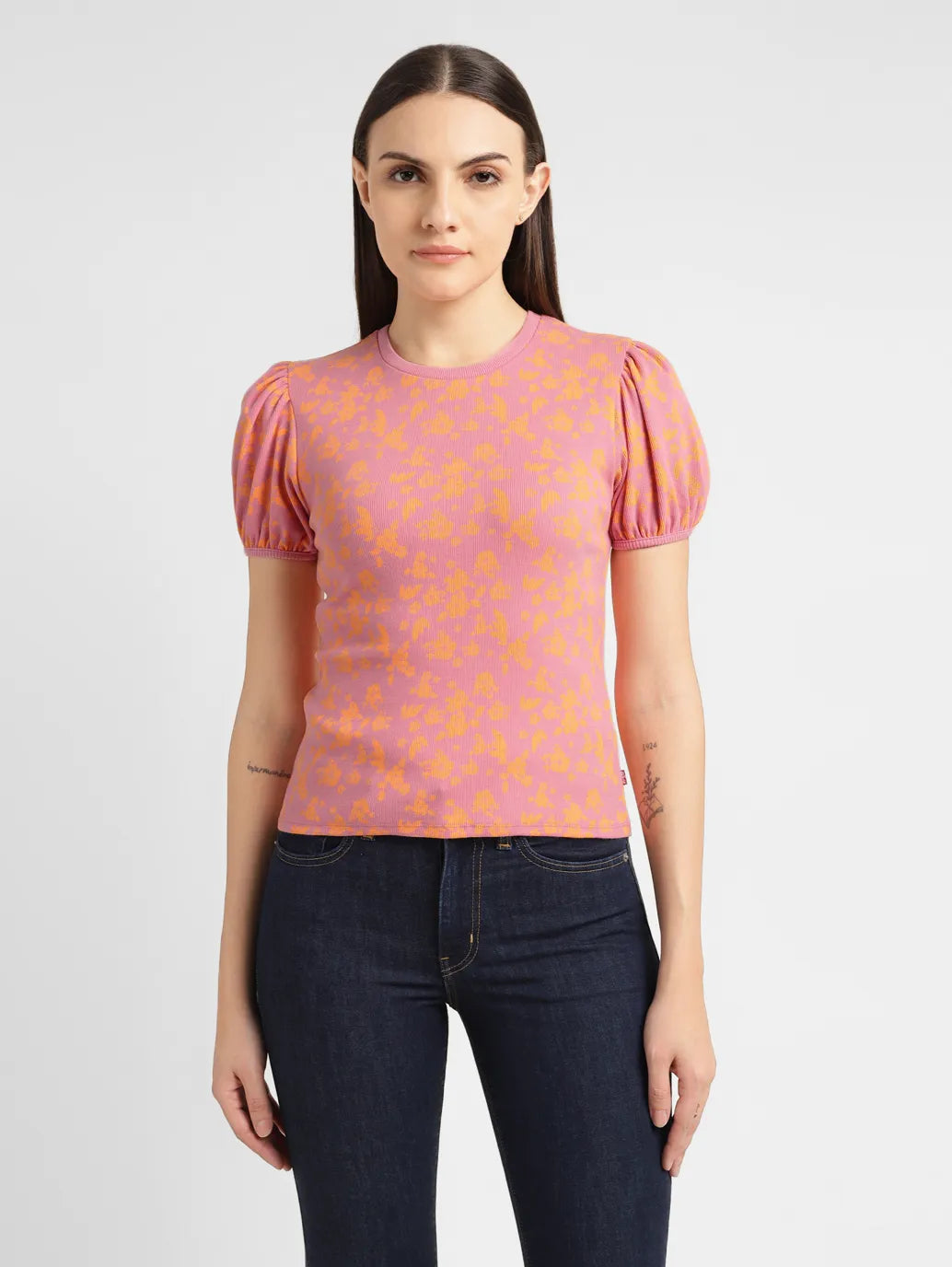 Women's Floral Pink Crew Neck Top