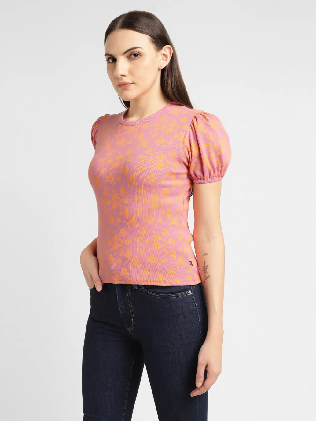 Women's Floral Pink Crew Neck Top