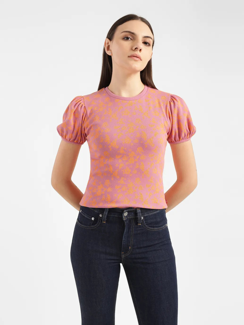 Women's Floral Pink Crew Neck Top