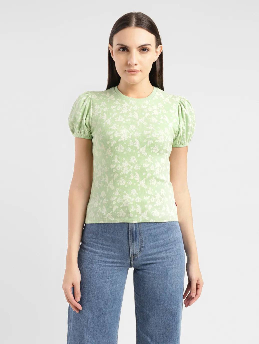 Women's Floral Green Crew Neck Top