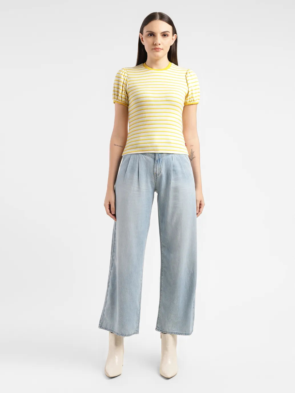 Women's Striped Yellow Crew Neck Top