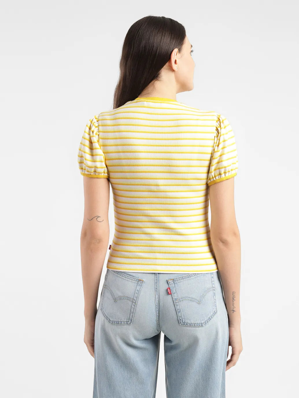 Women's Striped Yellow Crew Neck Top