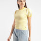 Women's Striped Yellow Crew Neck Top - 32e82112-8df5-4f3e-b34e-c3fba265e34a View