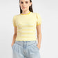 Women's Striped Yellow Crew Neck Top - b72ae403-394a-414b-a1c9-24794ff29337 View