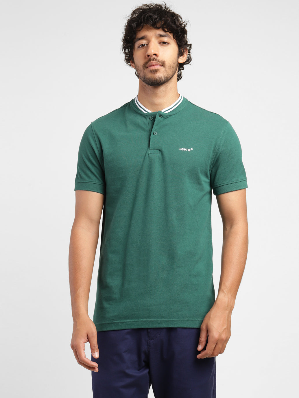 Men's Solid Band Neck T-shirt Green - 38fae644-49f5-4b8d-86c4-b22aa19bdd3b View