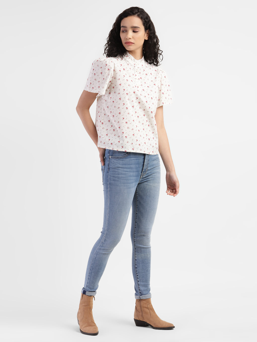Women's Floral Print Band Neck Top