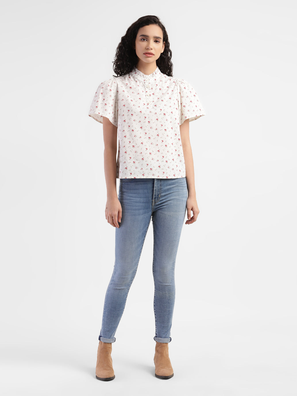 Women's Floral Print Band Neck Top