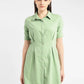 Women's Solid Green Spread Collar Dress