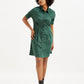 Women's Solid Green Spread Collar Shirt Dress