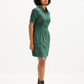 Women's Solid Green Spread Collar Shirt Dress