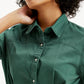 Women's Solid Green Spread Collar Shirt Dress