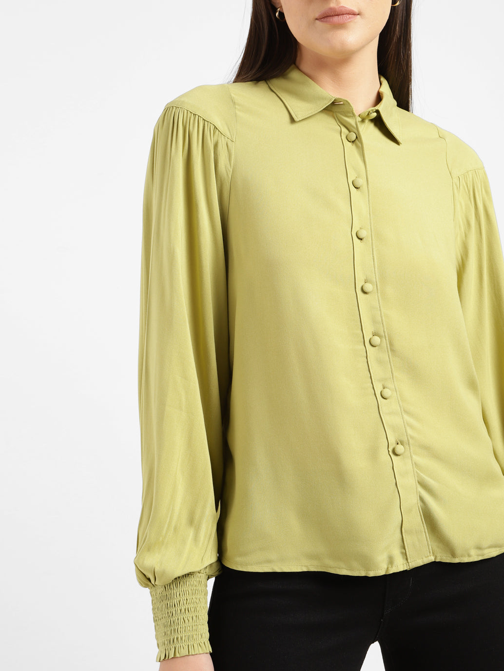 Women's Solid Spread Collar Shirt Green