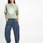 Women's Mid Rise Blue Baggy Fit Joggers