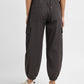 Women's High Rise Black Loose Tapered Fit Trousers