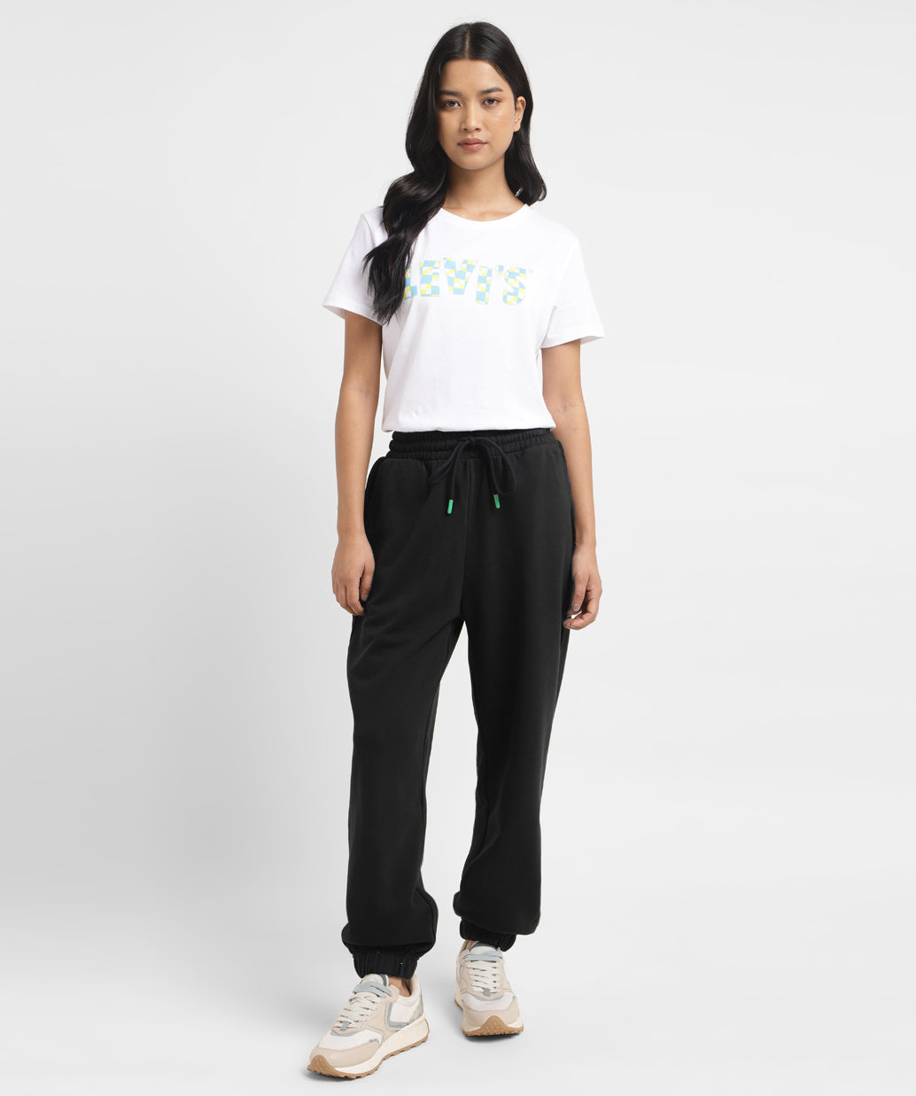 Women's Mid Rise Black Regular Fit Joggers