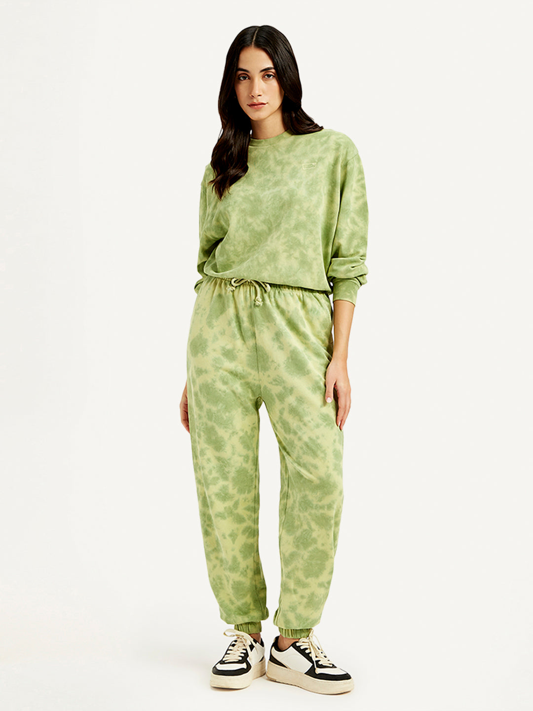 Women's Mid Rise Green Joggers - Front View