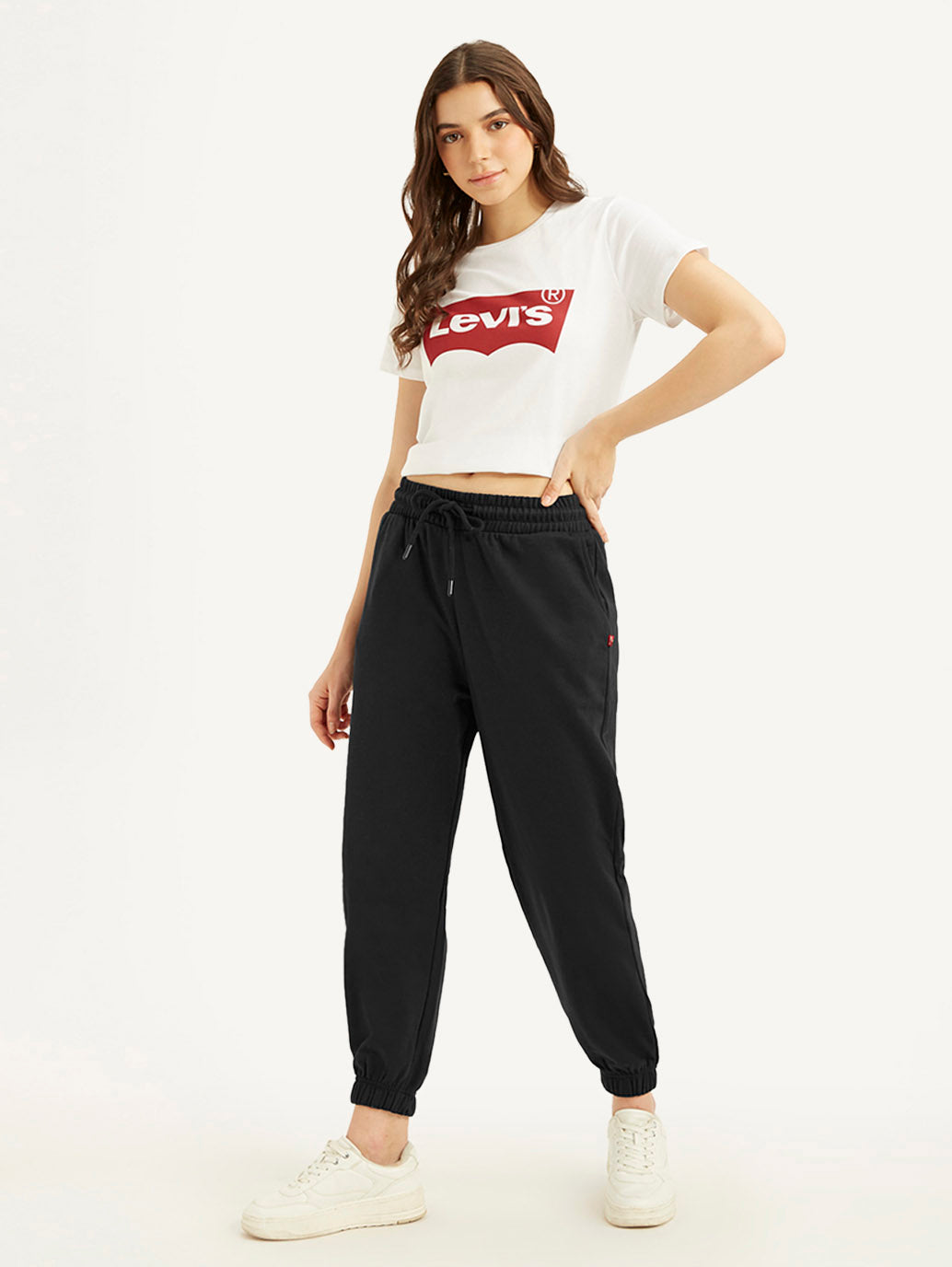 Women's Mid Rise Black Joggers - Styleshot View