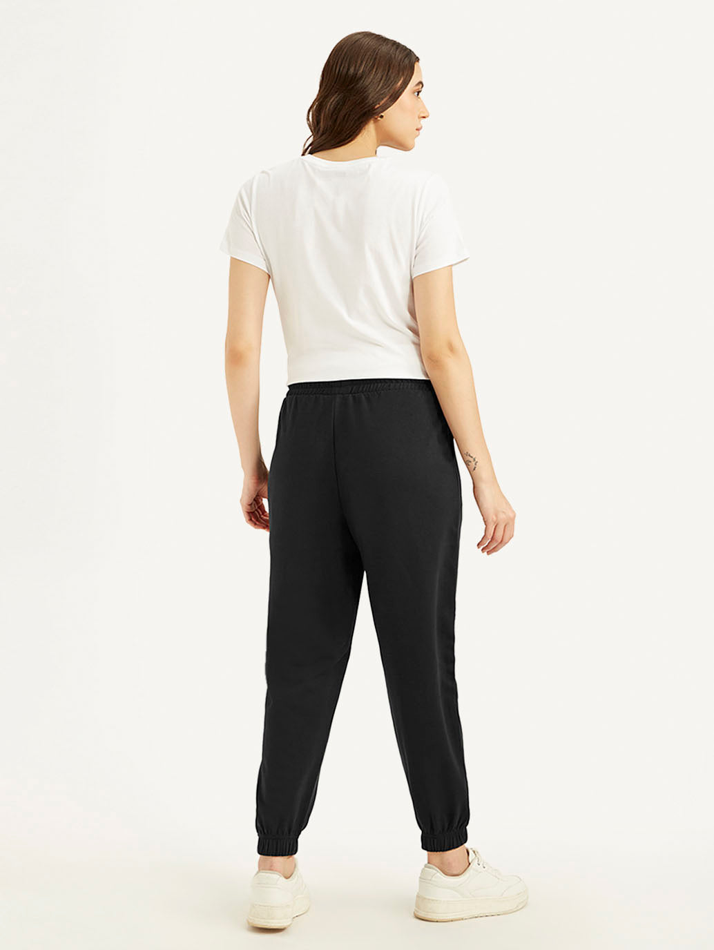 Women's Mid Rise Black Joggers - Back View