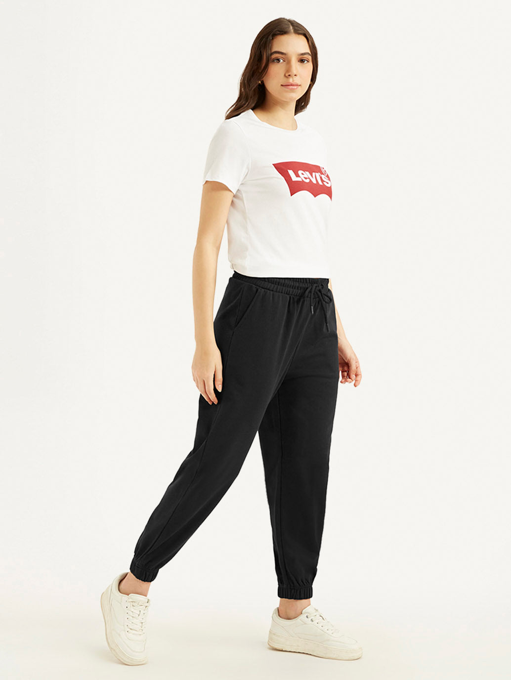 Women's Mid Rise Black Joggers - Side View