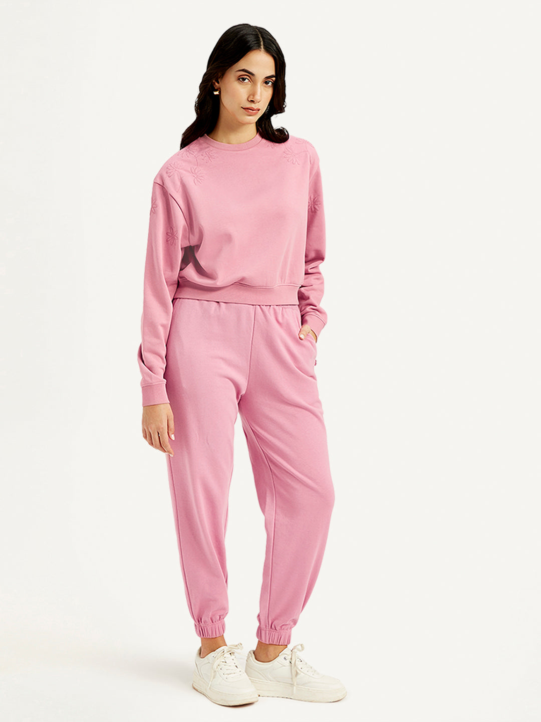Women's Mid Rise Pink Joggers - Side View