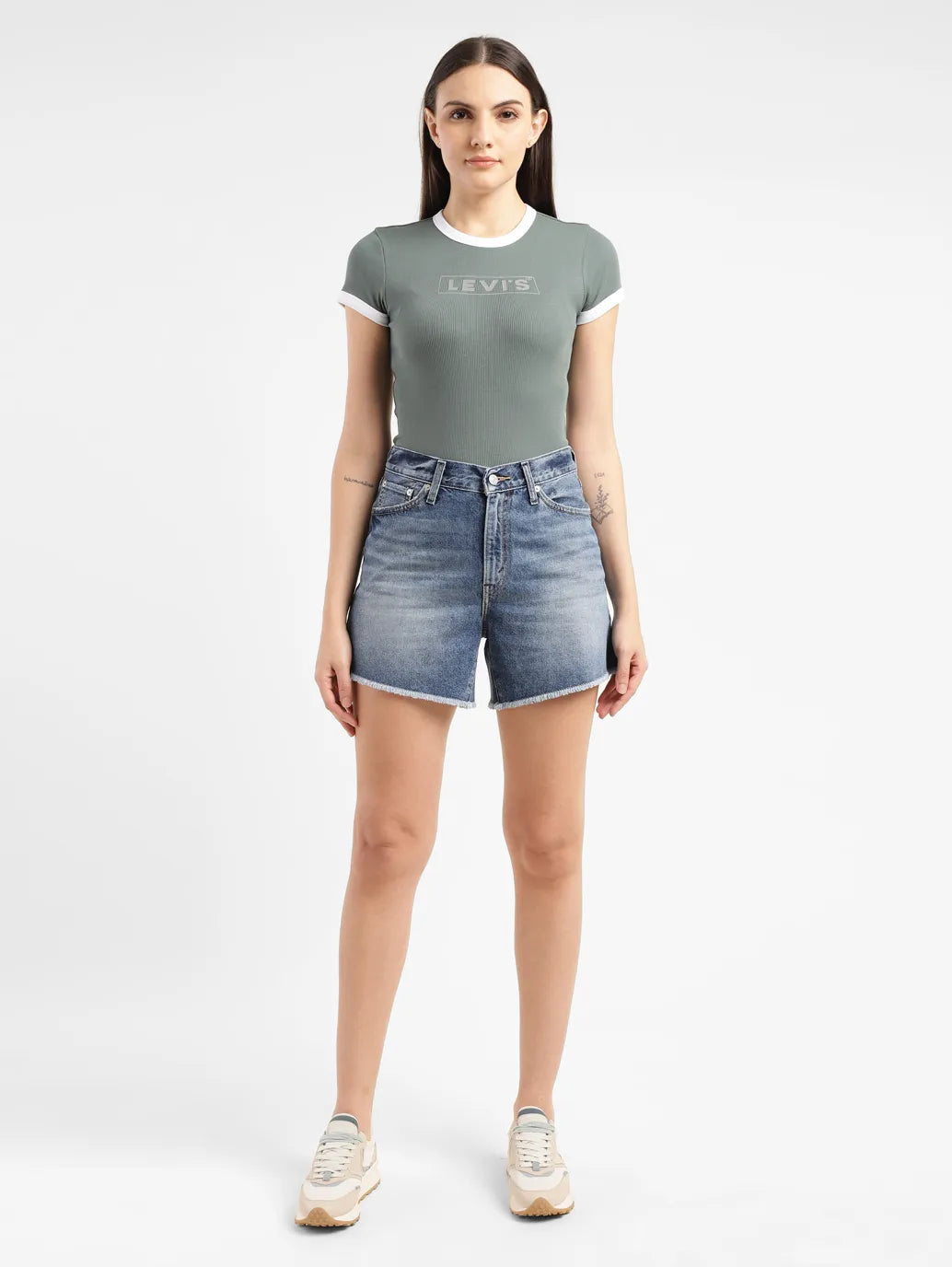 Women's High Rise Mid Indigo Regular Fit Denim Shorts