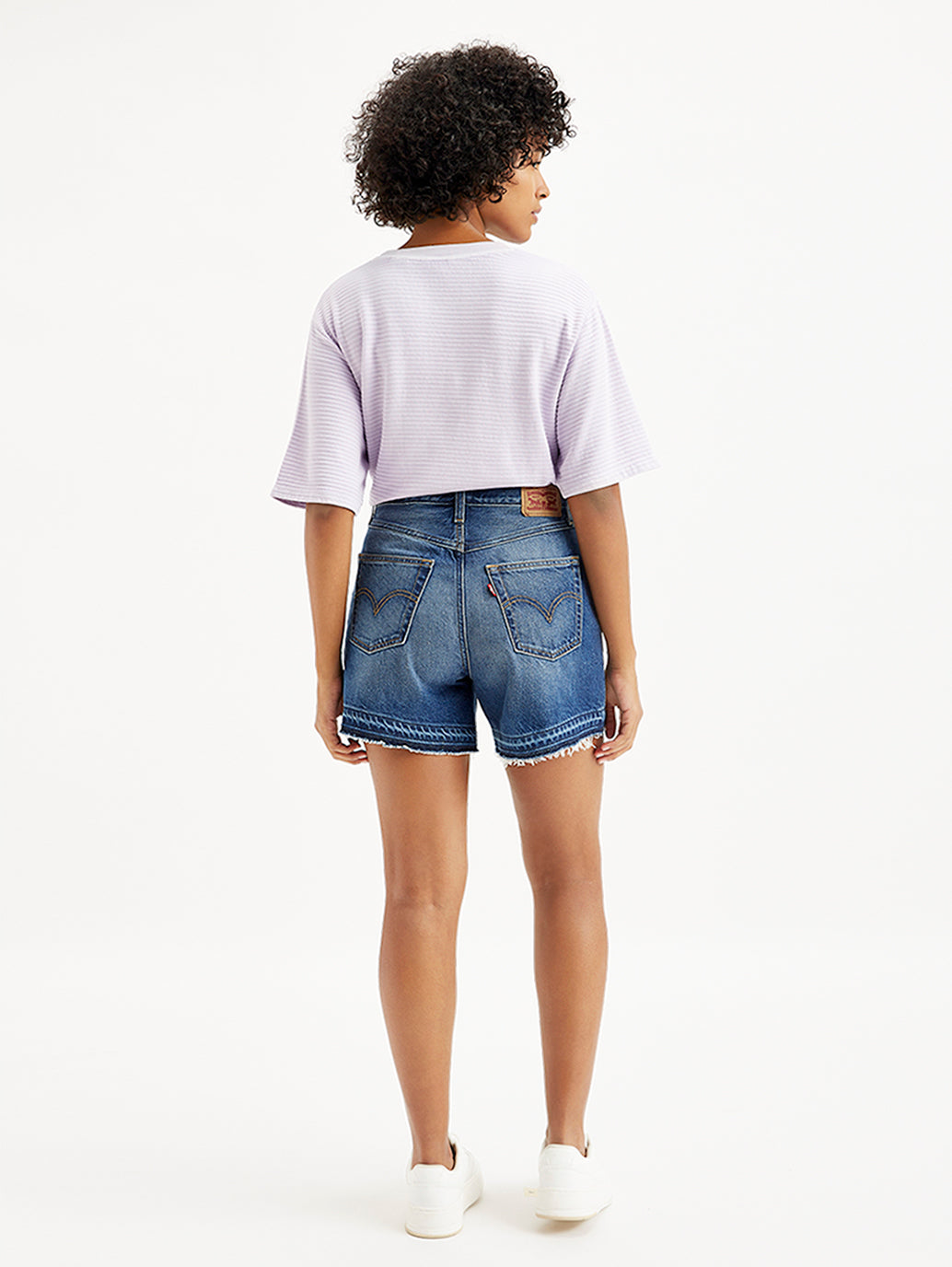 Women's Mid Rise Navy Relaxed Fit Denim Shorts