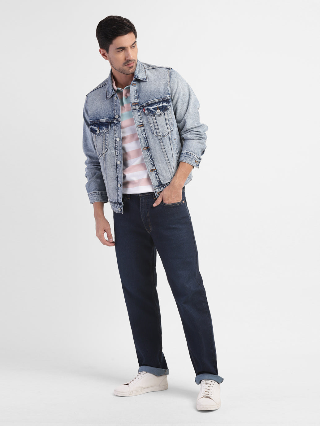 Men's Solid Spread Collar Denim Jacket