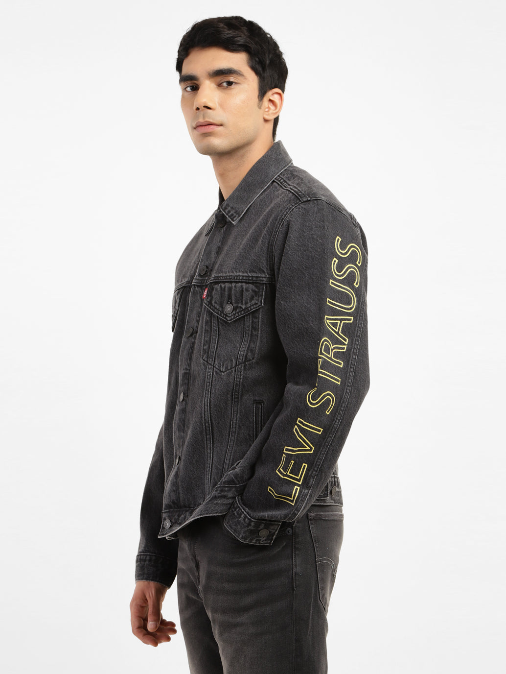 Men's Printed Spread Collar Denim Jacket