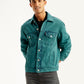 Men's Solid Teal Spread Collar Trucker Jacket