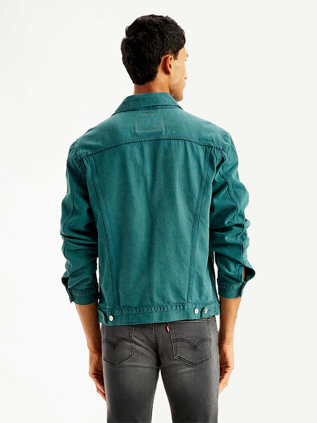 Men's Solid Teal Spread Collar Trucker Jacket