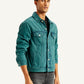 Men's Solid Teal Spread Collar Trucker Jacket