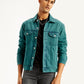 Men's Solid Teal Spread Collar Trucker Jacket