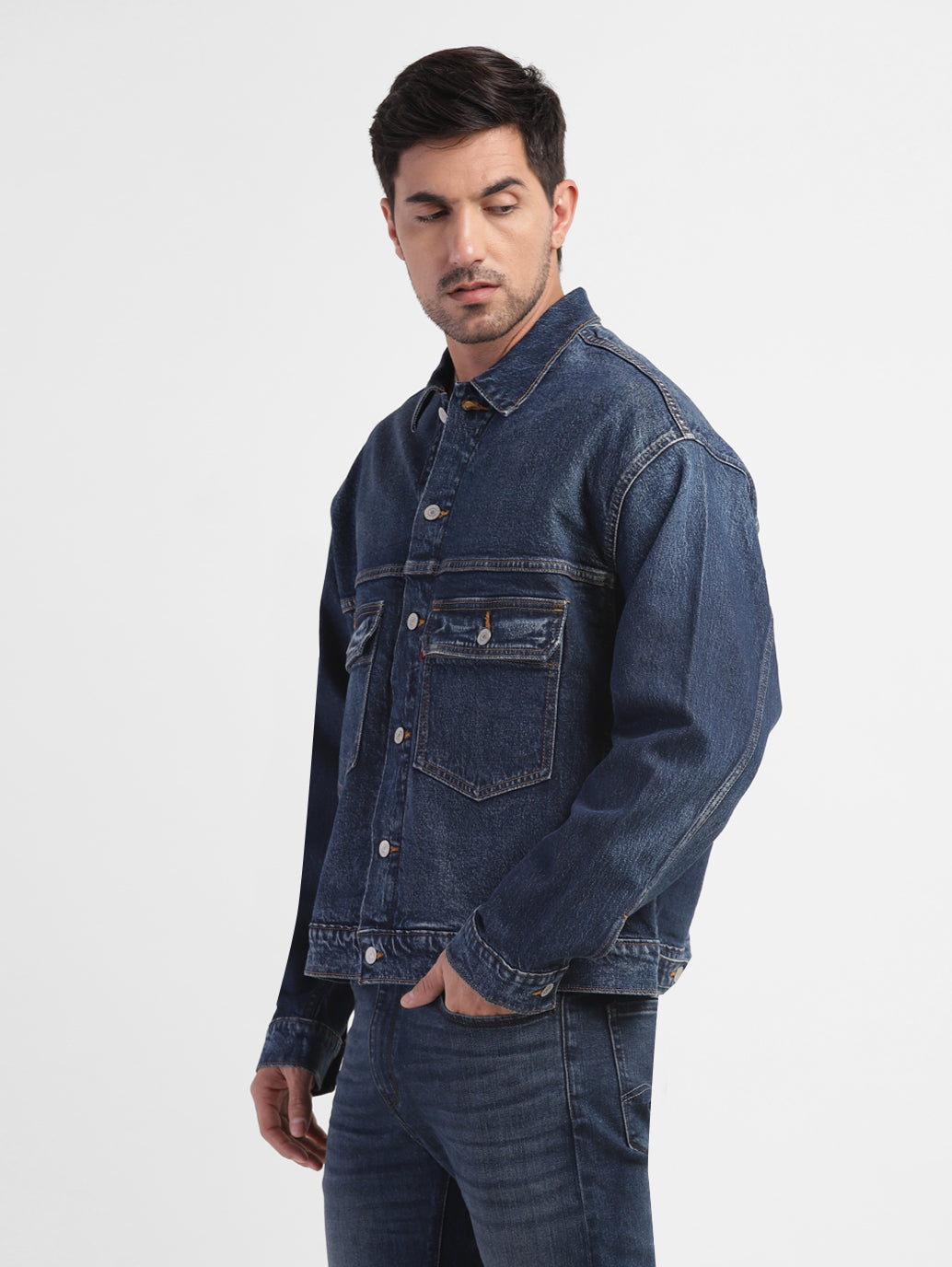 Men's Solid Spread Collar Jacket - 798be130-e4c4-46e8-8ed0-a550d7e3dbee View