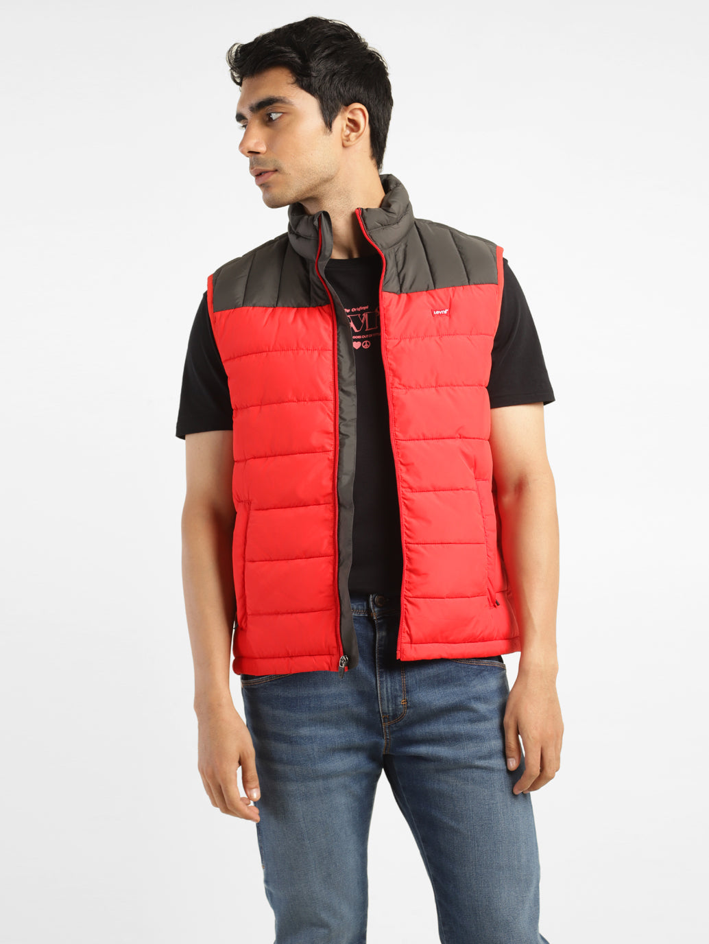 Men's Solid Red Mandarin Collar Jacket