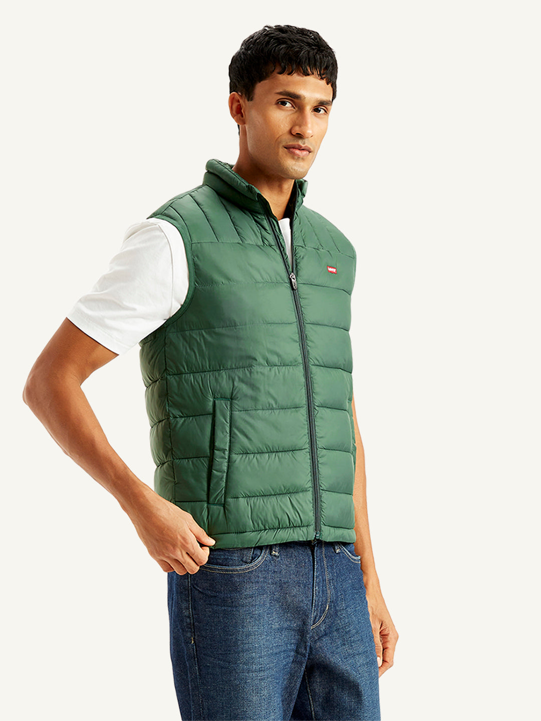 Men's Quilted Green High Neck Puffer Jacket