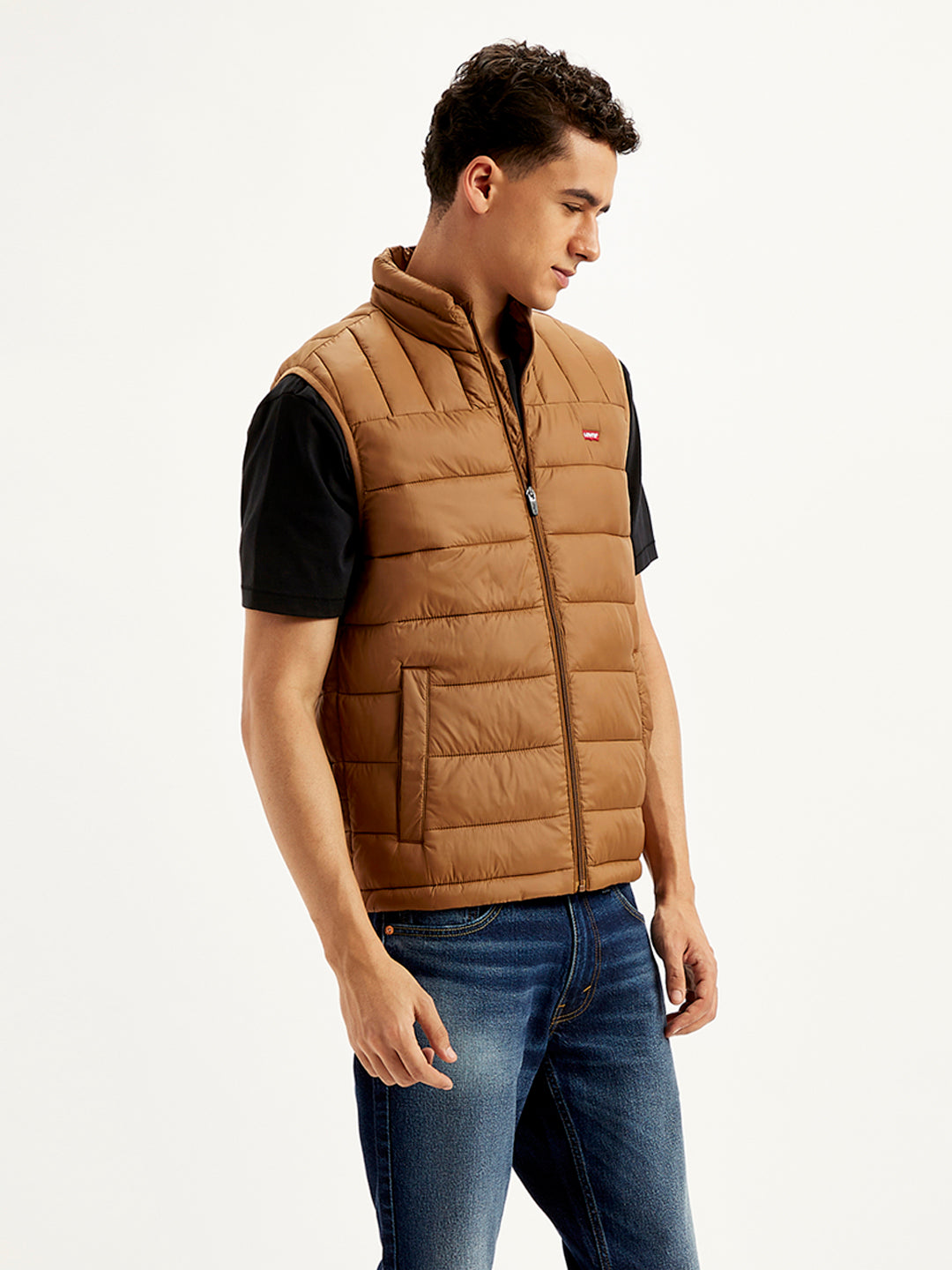 Men's Quilted Brown High Neck Puffer Jacket