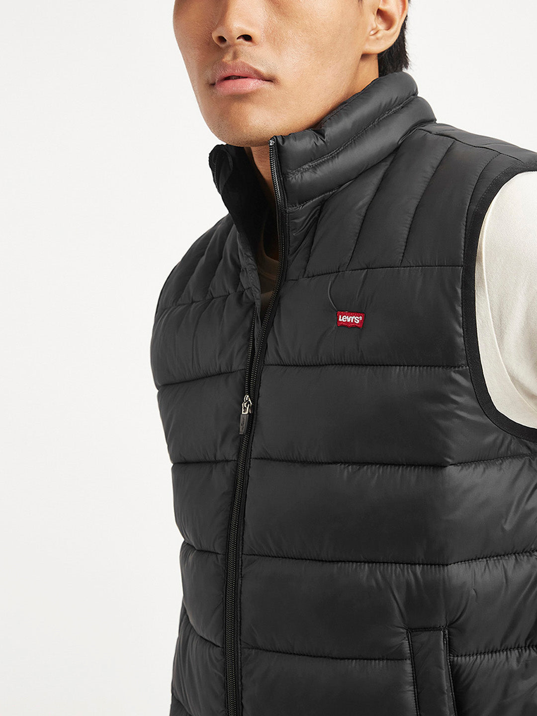 Men s Quilted Black Collar Neck Jacket Levis India Store